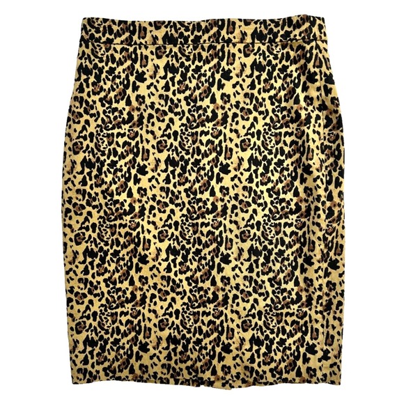 J Crew Animal Print Leopard Skirt Straight Stretch Mid Zip Brown Size Small 4 - Picture 1 of 11